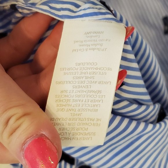 Boden Maria Lovely Embroidered Blue Striped Collared Long Sleeve Blouse S/M - Picture 11 of 11